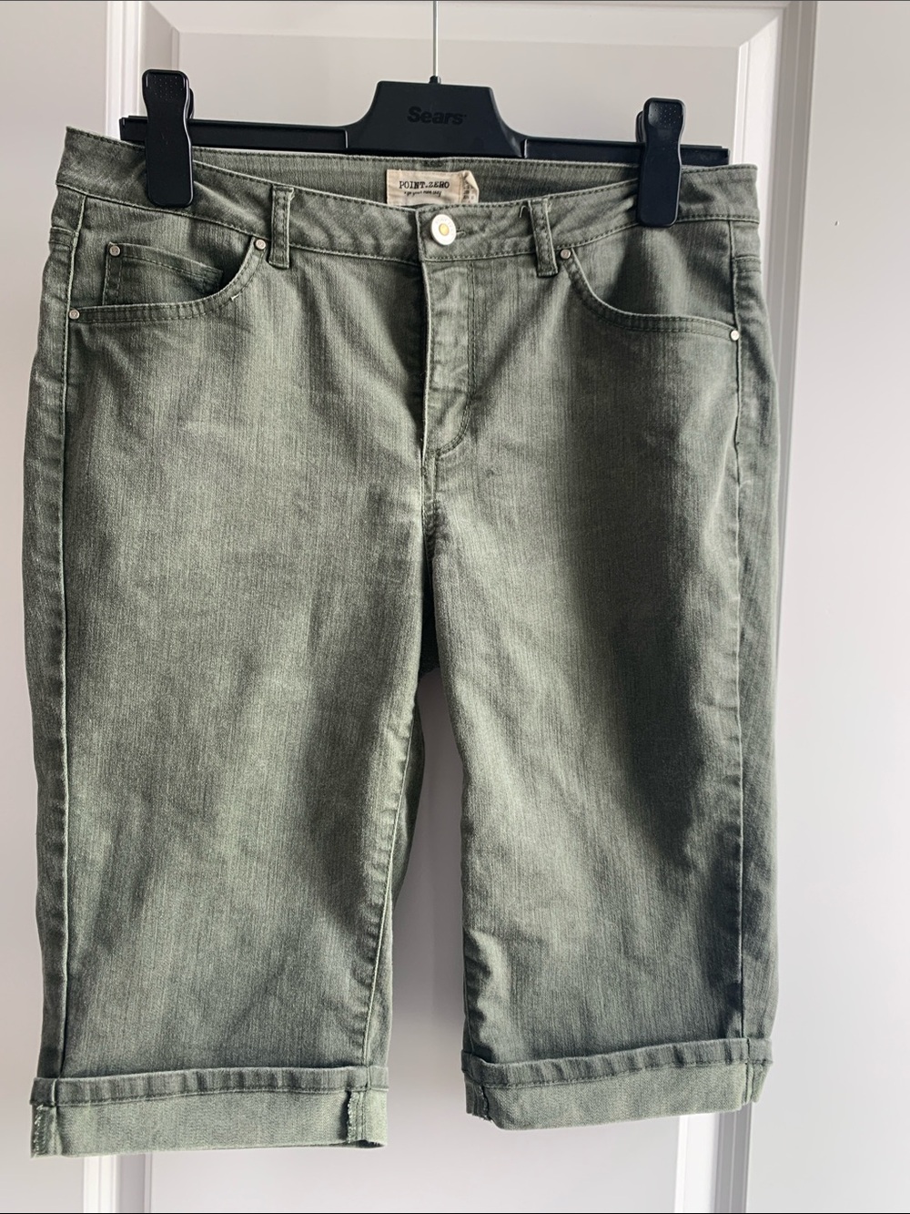Point Zero Olive Green Cropped Bermuda Jeans